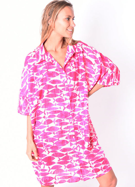 Chemise Coton Oversize Imprimee : 0453 Rose Fonce