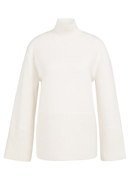 High Neckline Sweater Ls : Snowfall White 10002