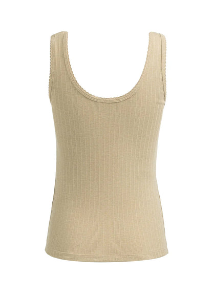 Rib Singlet With Fancy Edge : Khaki Green Melange 990452