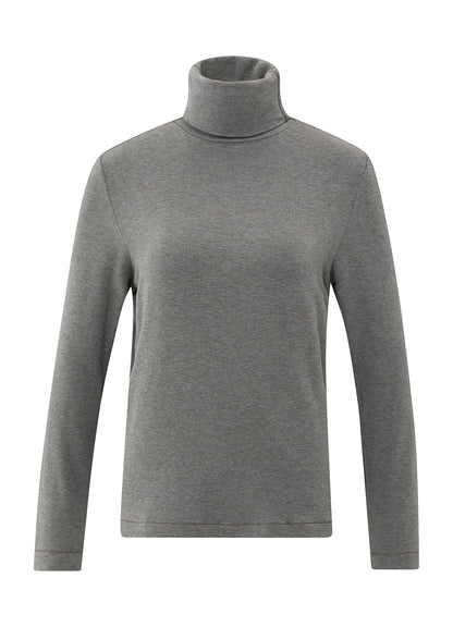 Long Sleeve Heavy Weight Jersey Top With Turtle Neck : Dark Taupe Grey Melange