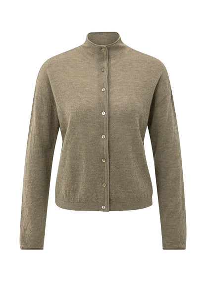 Textured Cardigan High Necklin : Capers Melange 99008