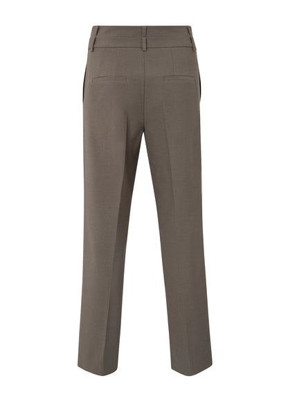 High Waist Straight Fit Trousers With Double Waistband : Dark Taupe Grey Melange 99031
