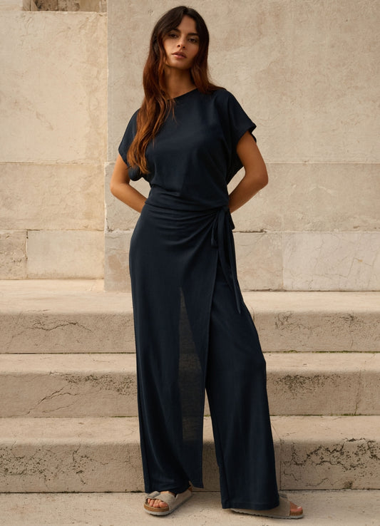 Jersey Wide Leg Trousers With : Total Eclipse Blue 94010