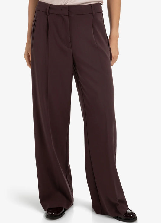Woven Wide Leg Trousers With Satin Tape At Sides : Fudge Purple 00001