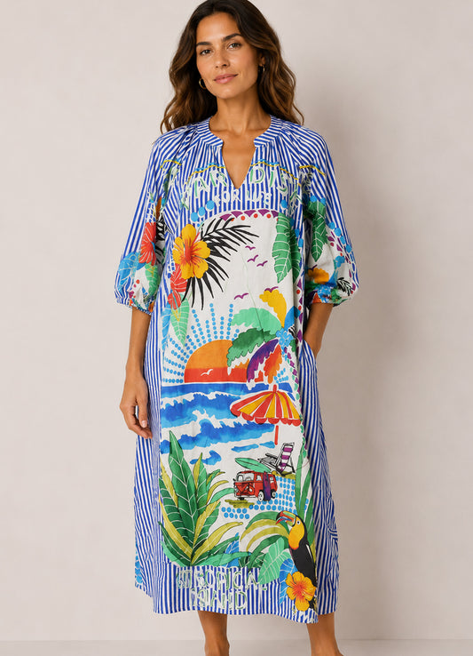 Robe Coton Double Poches Cote Paradise : 1300 Multi Clair