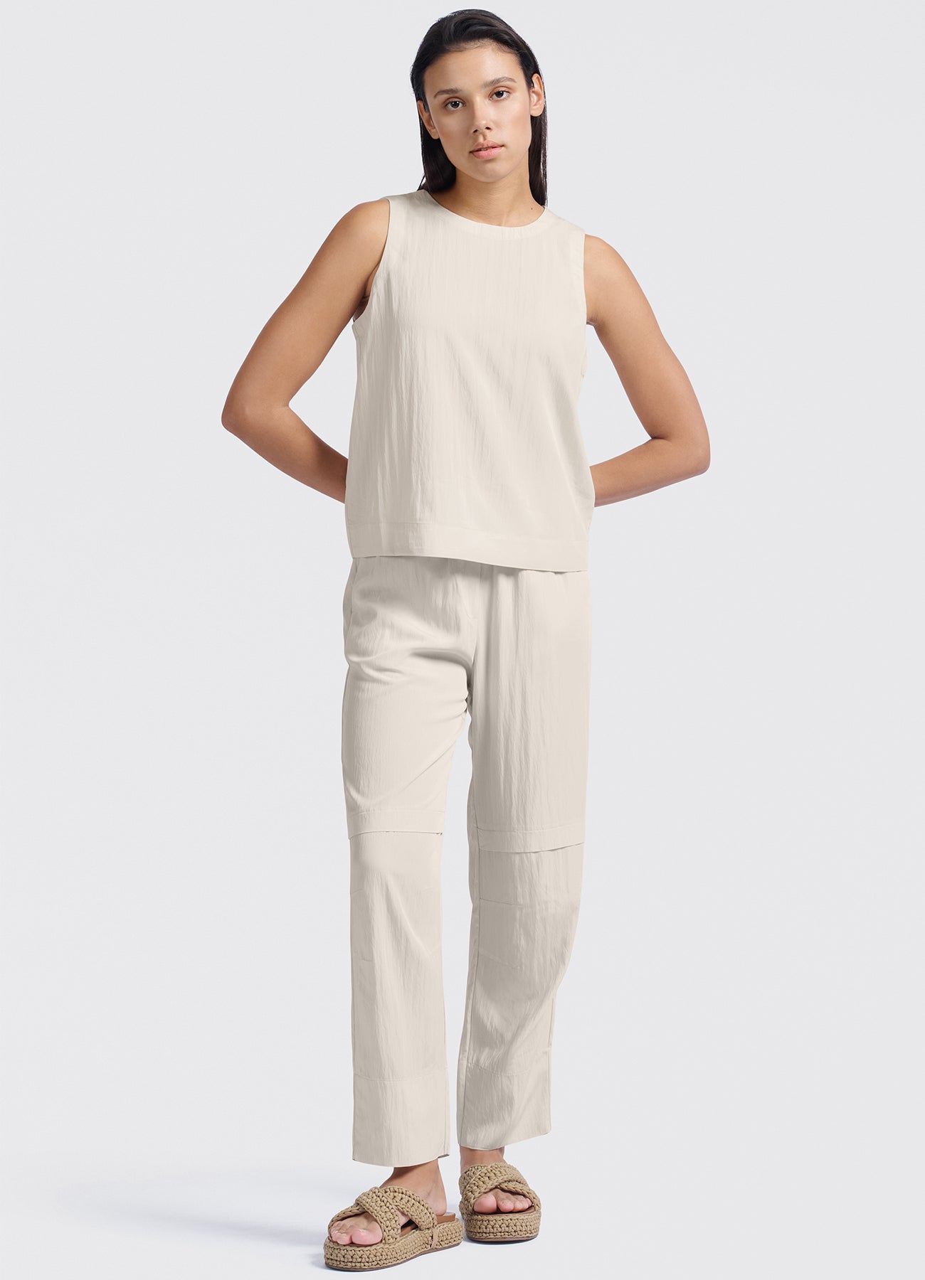 Woven Loose Fit Trousers With Seam Details : Rainy Day Beige 35304