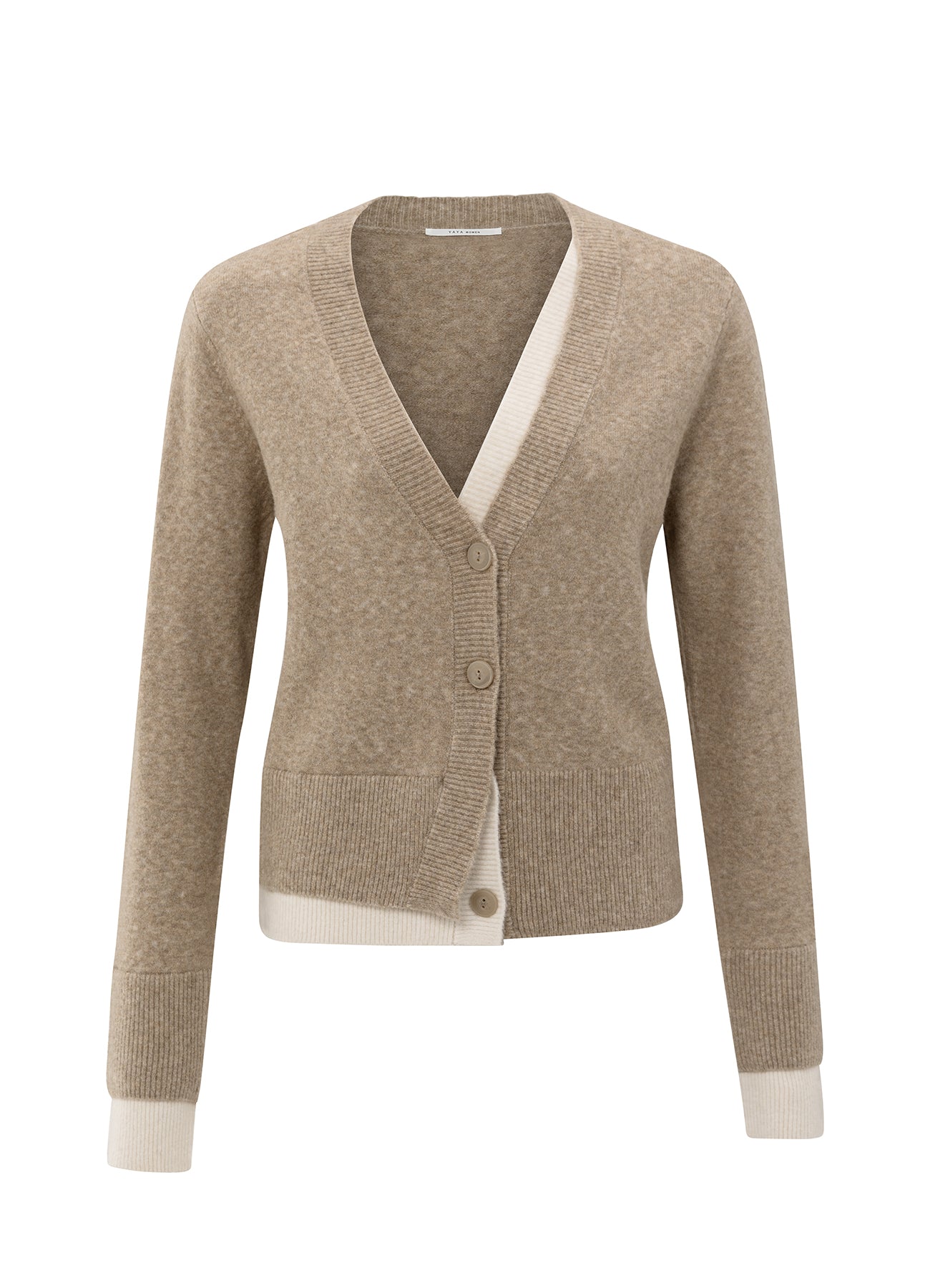 Cardigan With Contrast Details : Sand Beige Melange 990062