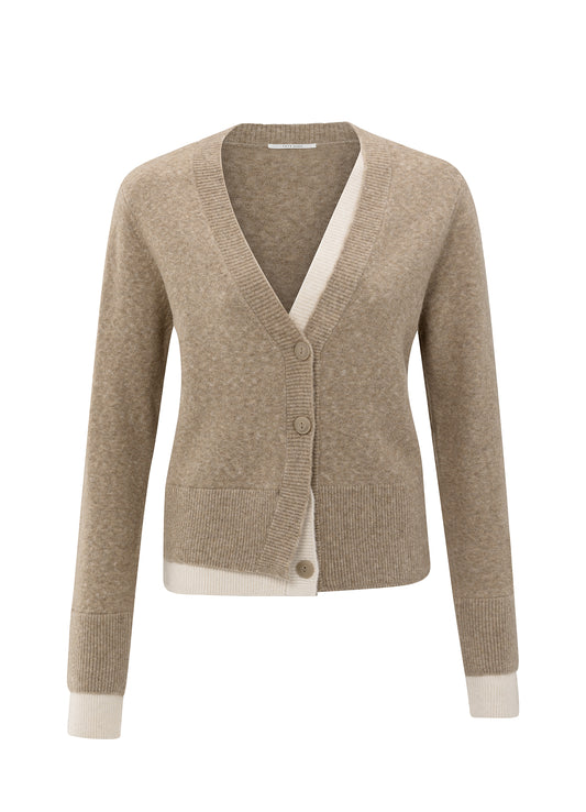 Cardigan With Contrast Details : Sand Beige Melange 990062