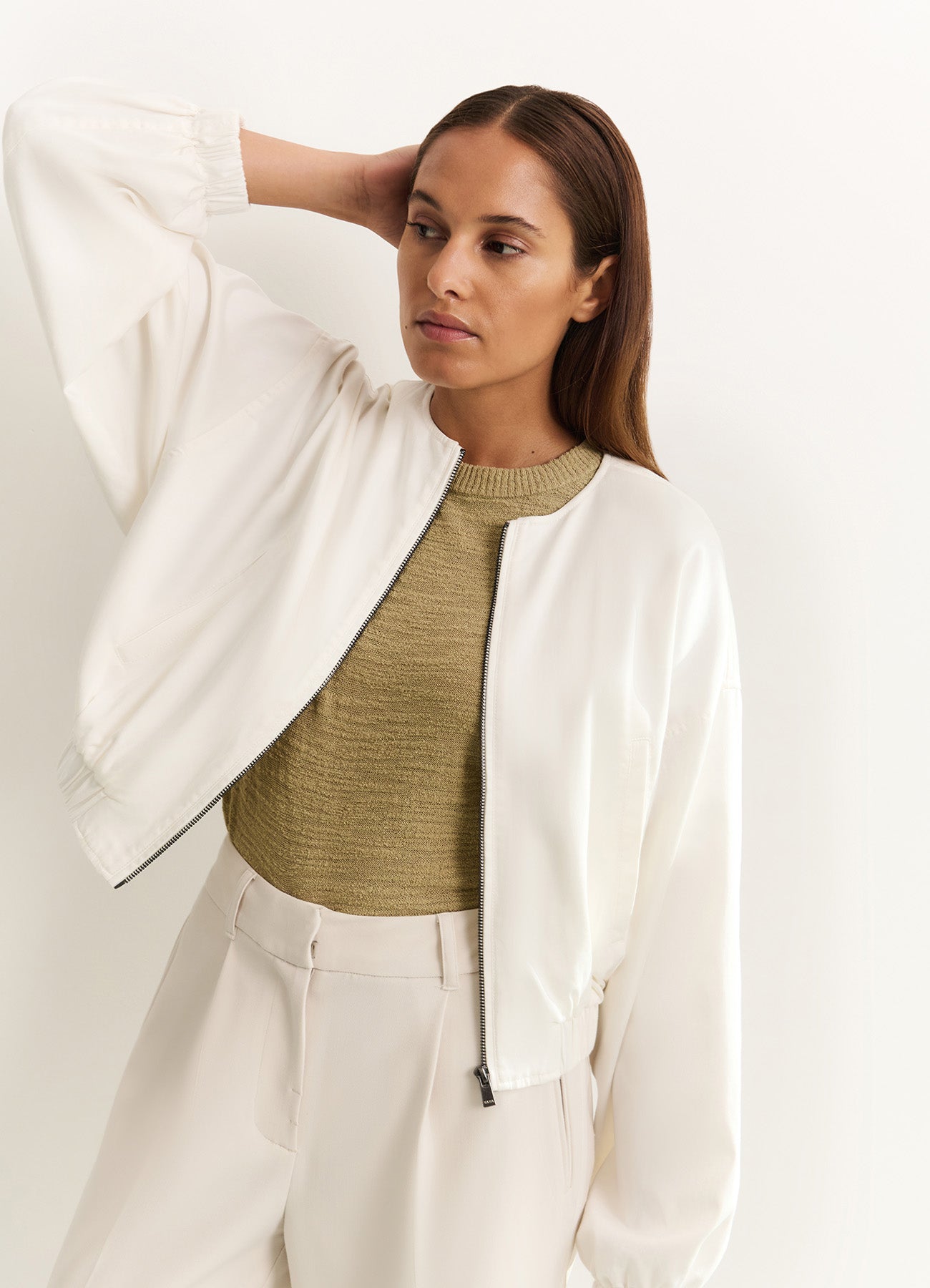 Woven Cropped Summer Bomber Jacket : Off White 99983