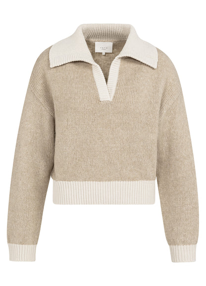Sweater With Contrast Color Details : Oxford Tan Brown Dessin 513061
