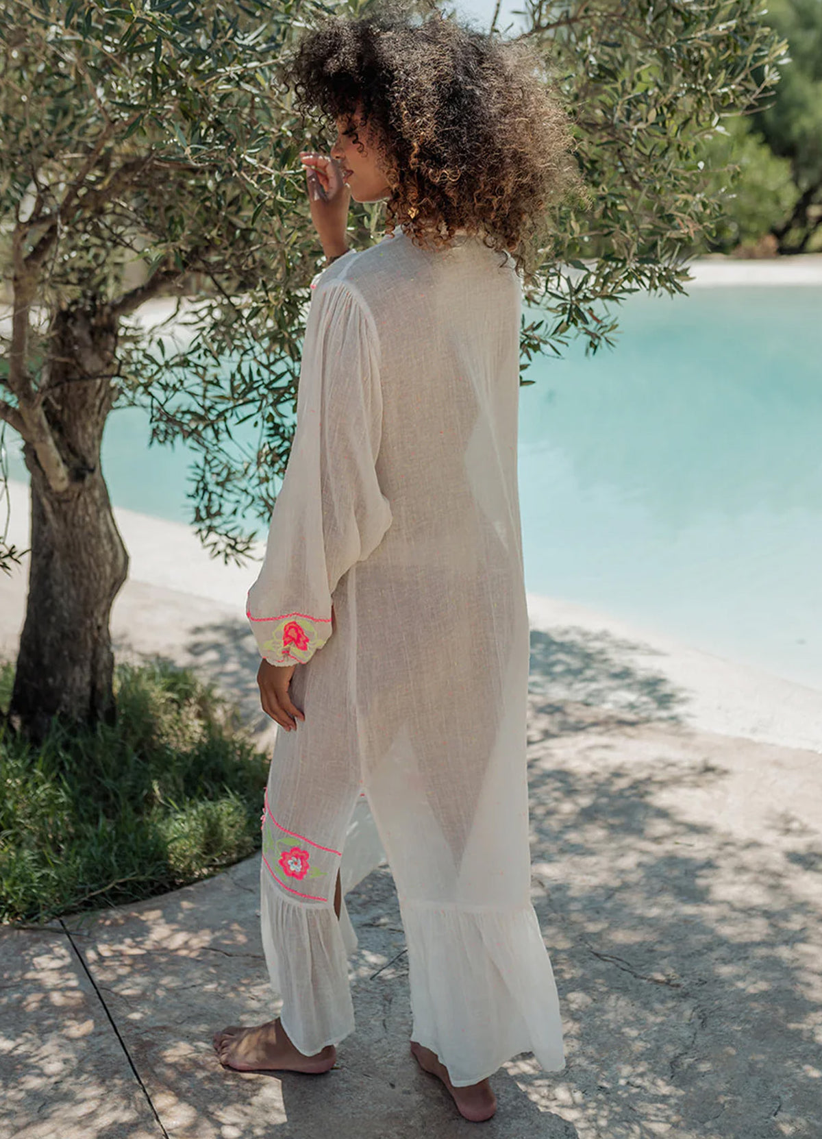 Embroidered Long Kaftan : White