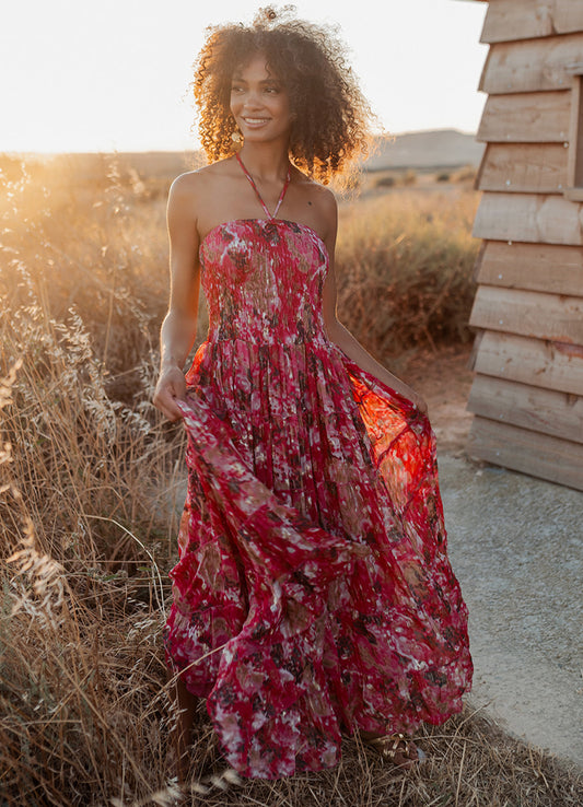 Smocking Long Dress : Red