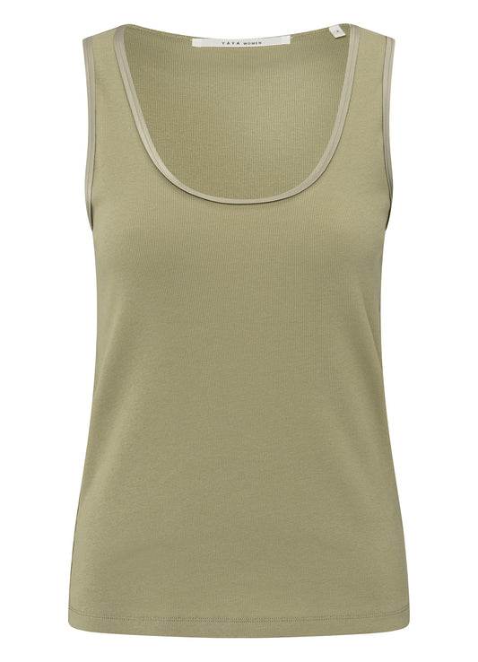 Rib Singlet With Shiny Binding : Soft Green 99980