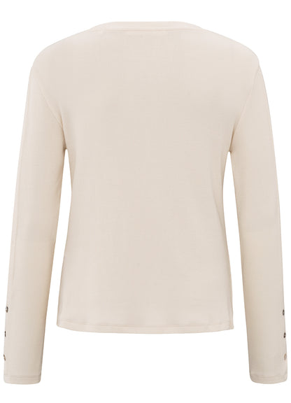 Long Sleeve Top With Buttons On Sleeves : Off White Knit 99990