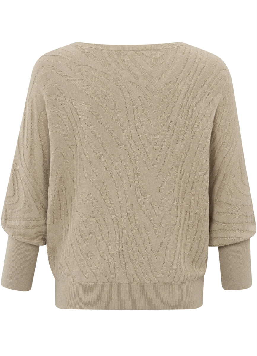 Boatneck Jaquard Sweater 3/4 Slv : Humus Beige 51304