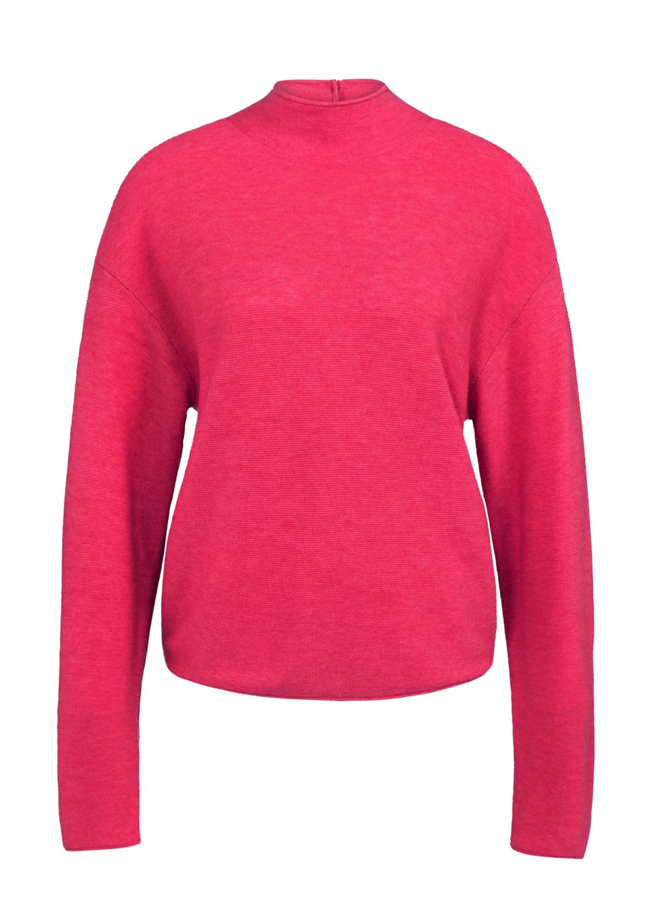 Textured High Neck Sweater With Buttons : Rose Red Melange 818522