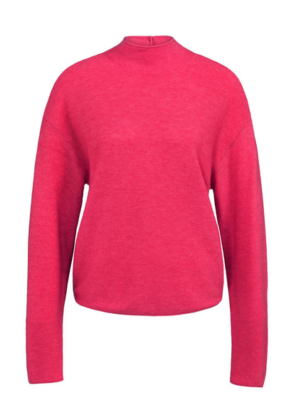 Textured High Neck Sweater With Buttons : Rose Red Melange 818522