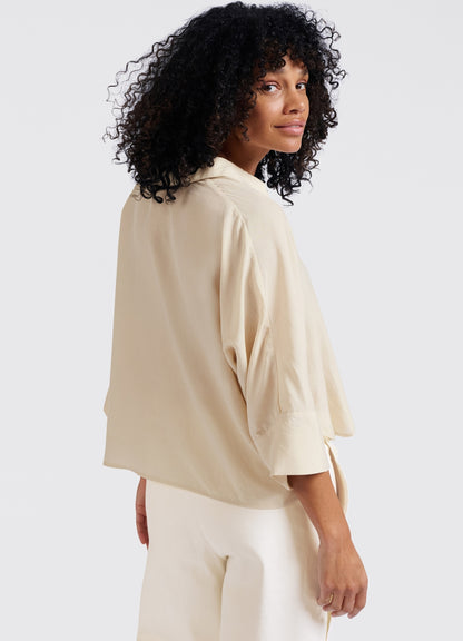 Cropped Loose Fit Blouse : Rainy Day Beige 35304