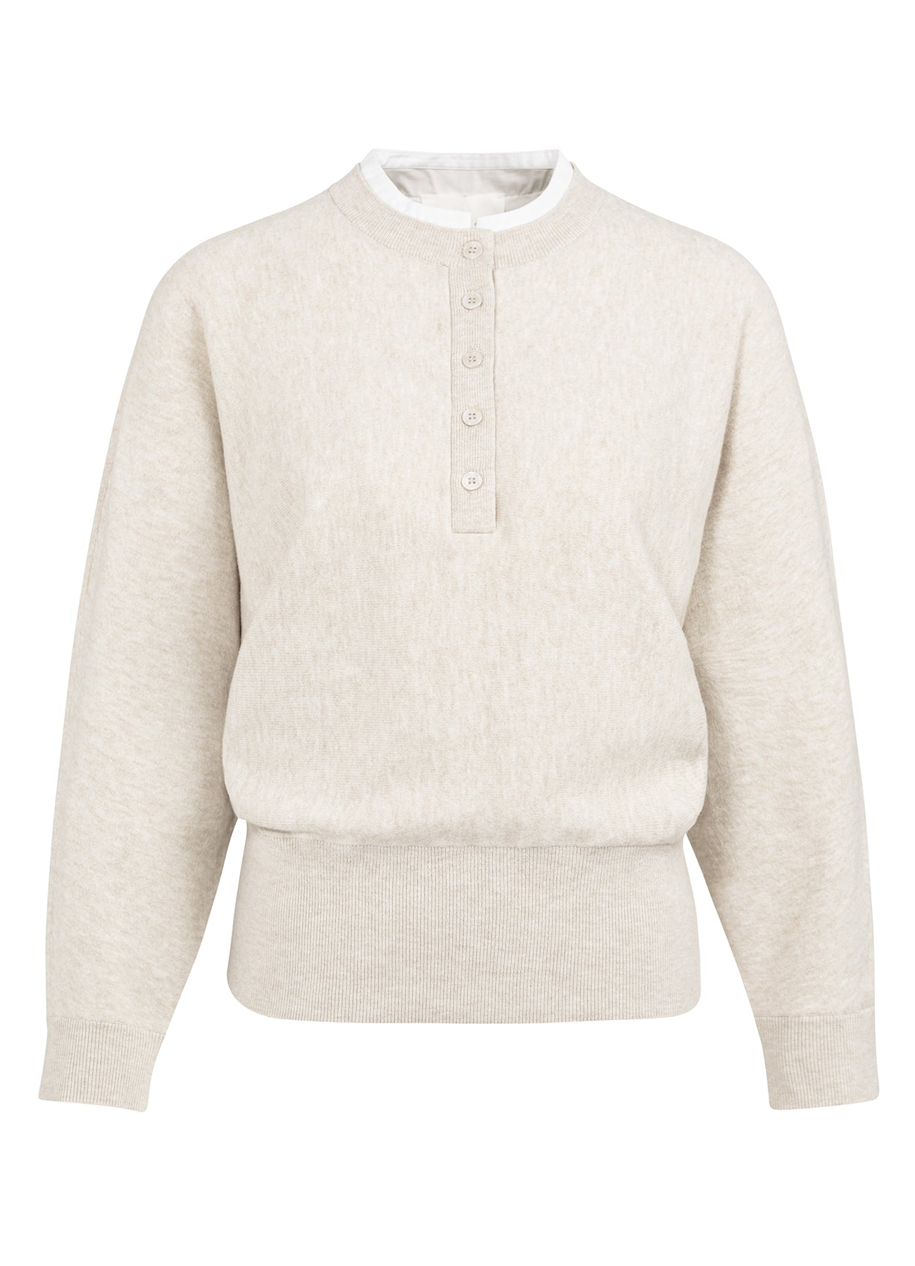 Batwing Sweater With Woven Details : Heather Grey Melange 990402