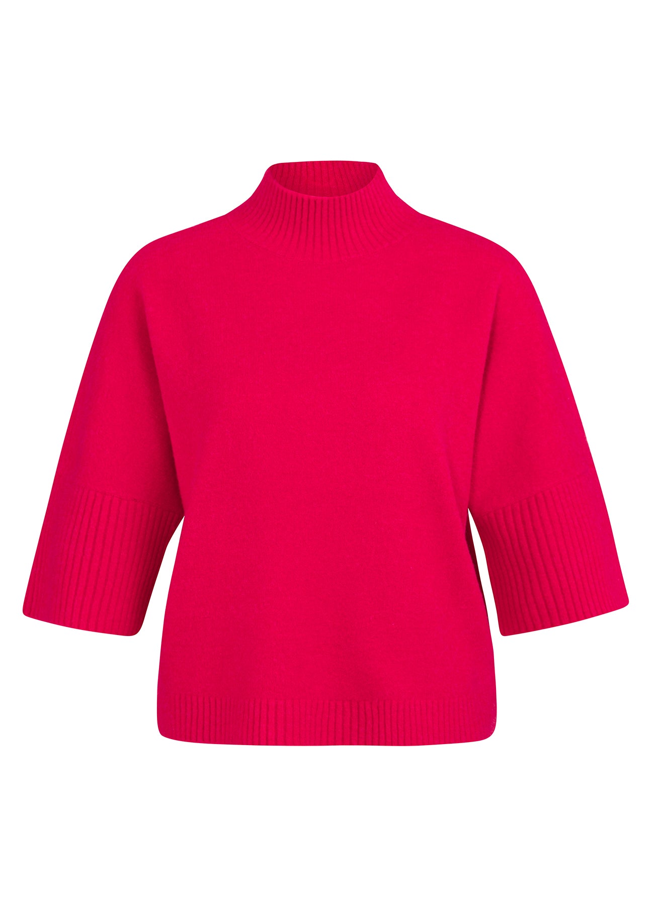 High Neckline Sweater With Rib Sleeves : Rose Red Melange 818522