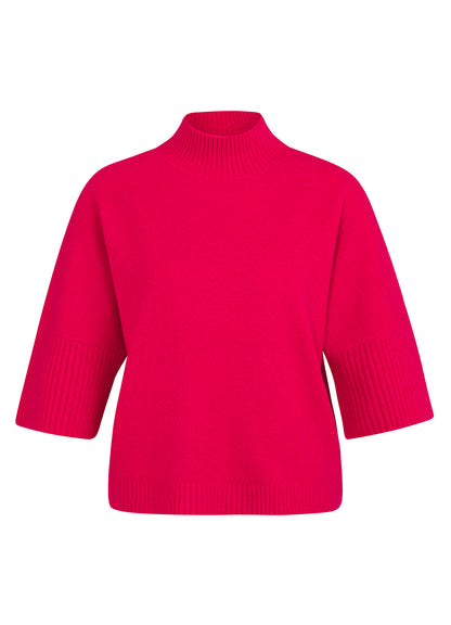 High Neckline Sweater With Rib Sleeves : Rose Red Melange 818522