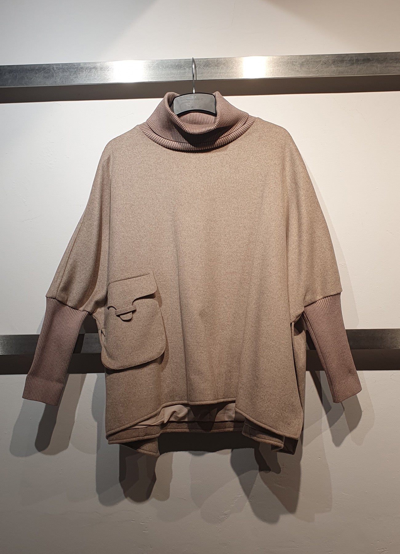 Wool Mix Poncho With Ribbed Sl : Sand Melange 99007