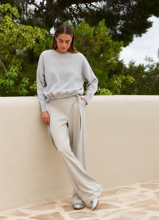Jersey Wide Leg Trousers With : Slate Grey 99055