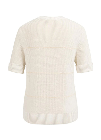 Knitted Furry Stripe Sweater S : Ecru Dessin 990531