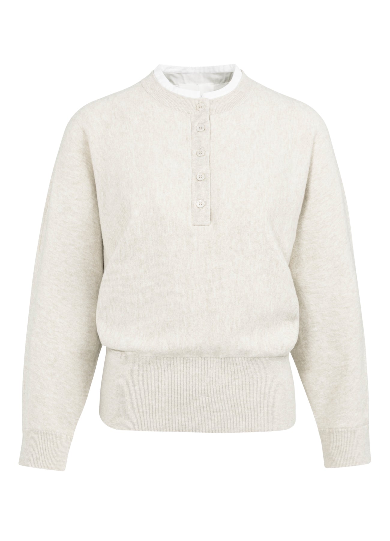 Batwing Sweater With Woven Details : Heather Grey Melange 990402