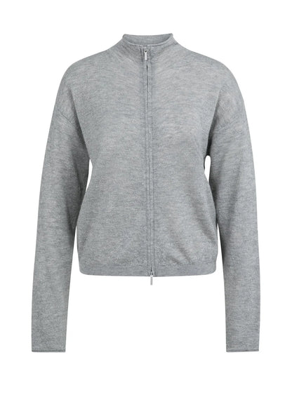 Textured Cardigan High Neck Wi : Iron Grey 99047