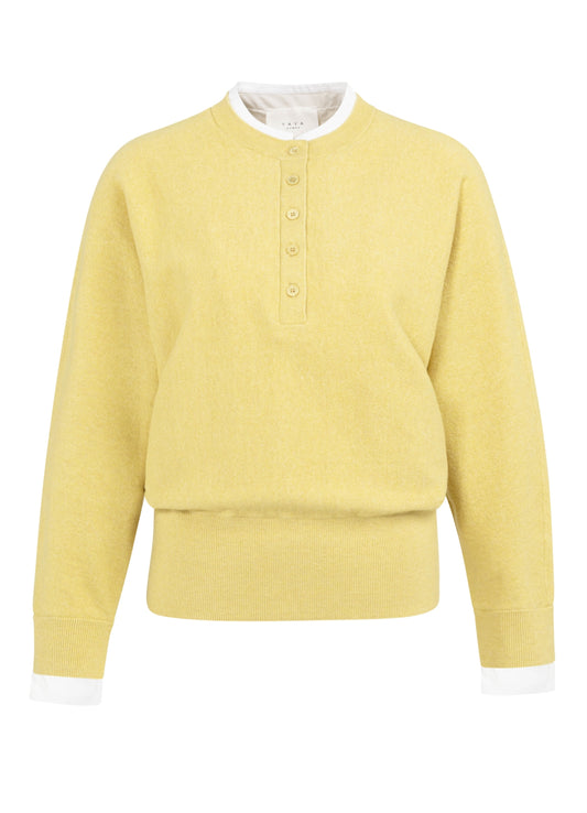 Batwing Sweater With Woven Details : Dried Moss Green Melange 406262