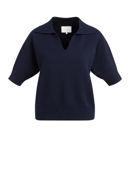 Short Sleeve Sweater With Coll : Navy Blazer Blue 93923