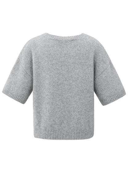 Short Sleeve Sweater With Artw : Light Grey 99001