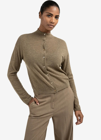 Textured Cardigan High Necklin : Capers Melange 99008