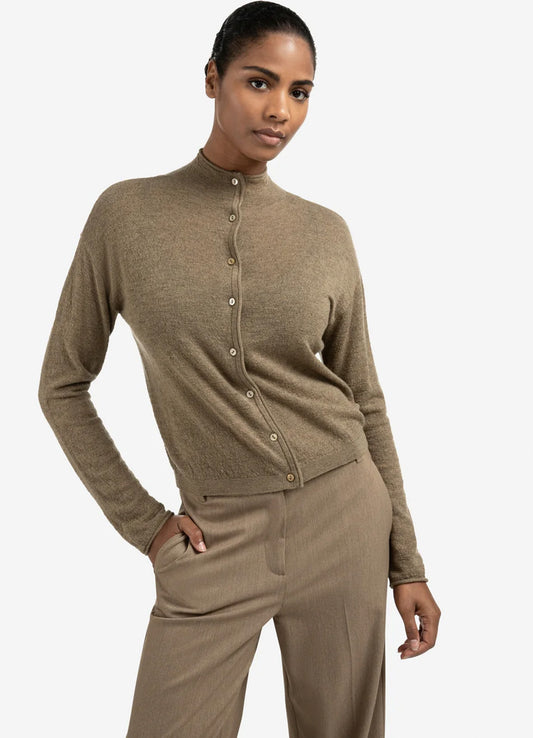 Textured Cardigan High Necklin : Capers Melange 99008