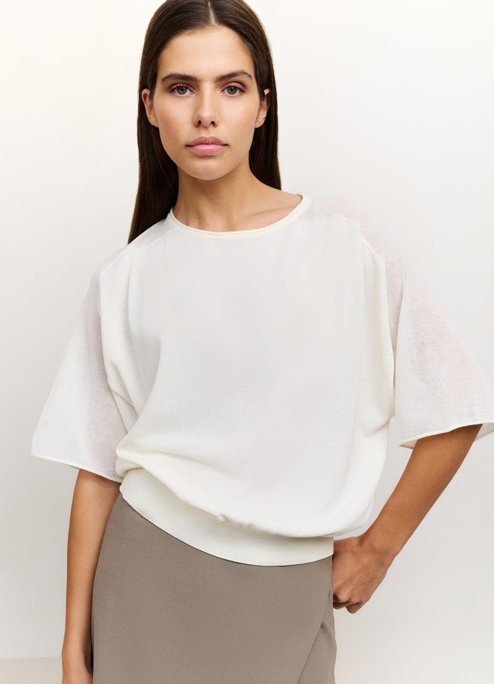 Boatneck Sweater With Transpar : Off White 99995