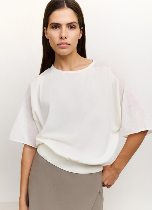 Boatneck Sweater With Transpar : Off White 99995