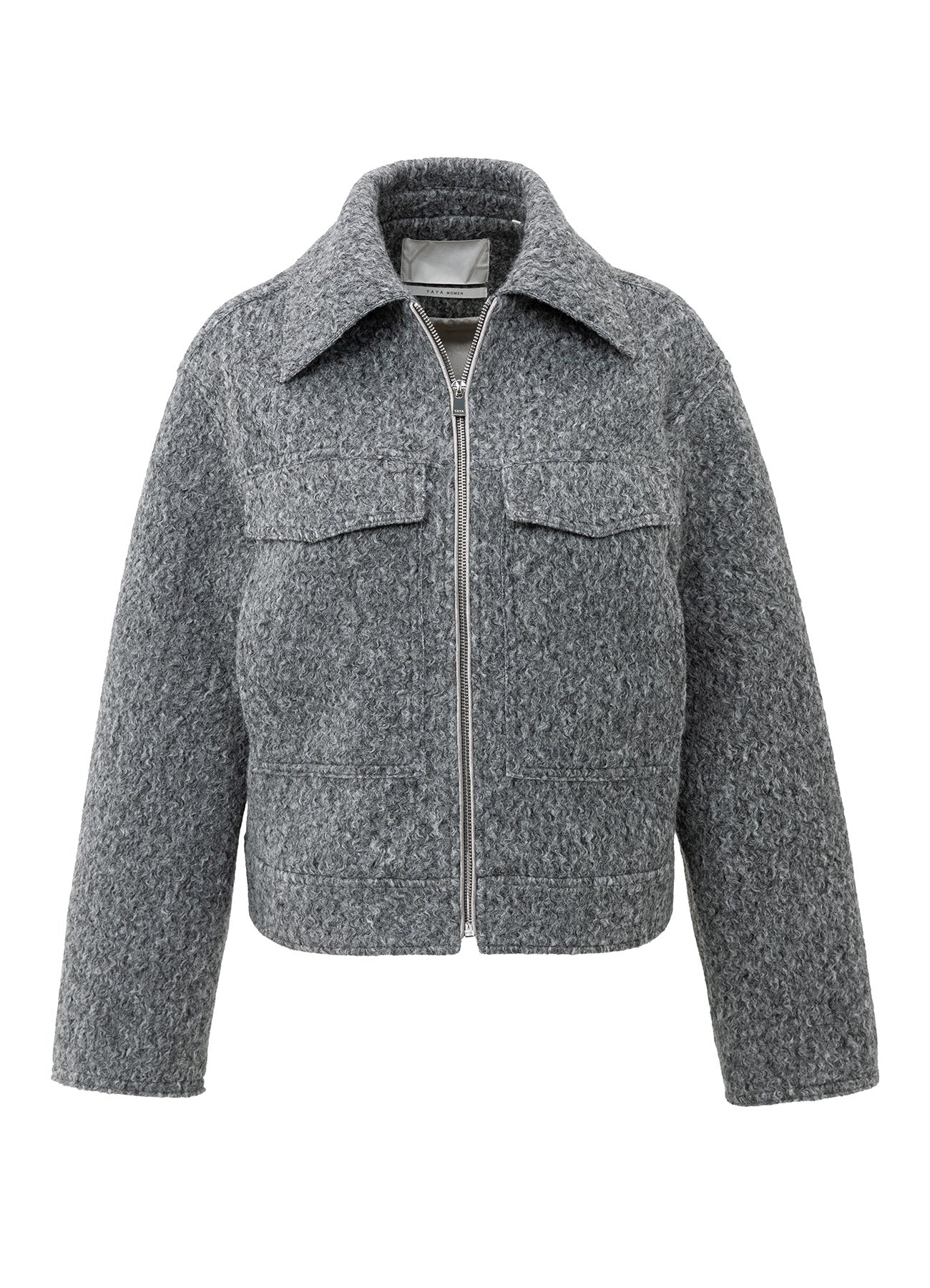 Short Oversized Boucle Jacket : Black Oyster Melange 99004