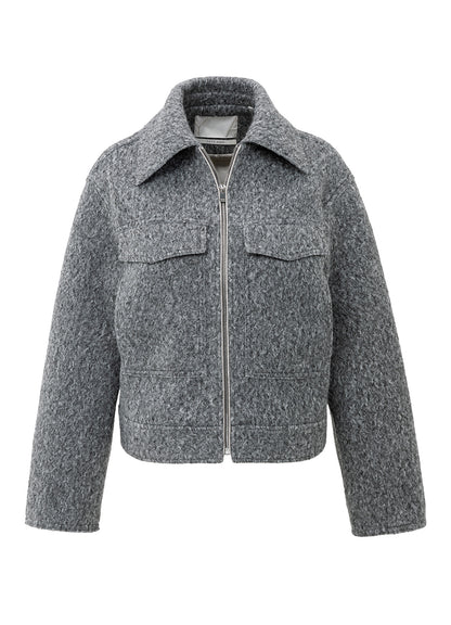 Short Oversized Boucle Jacket : Black Oyster Melange 99004