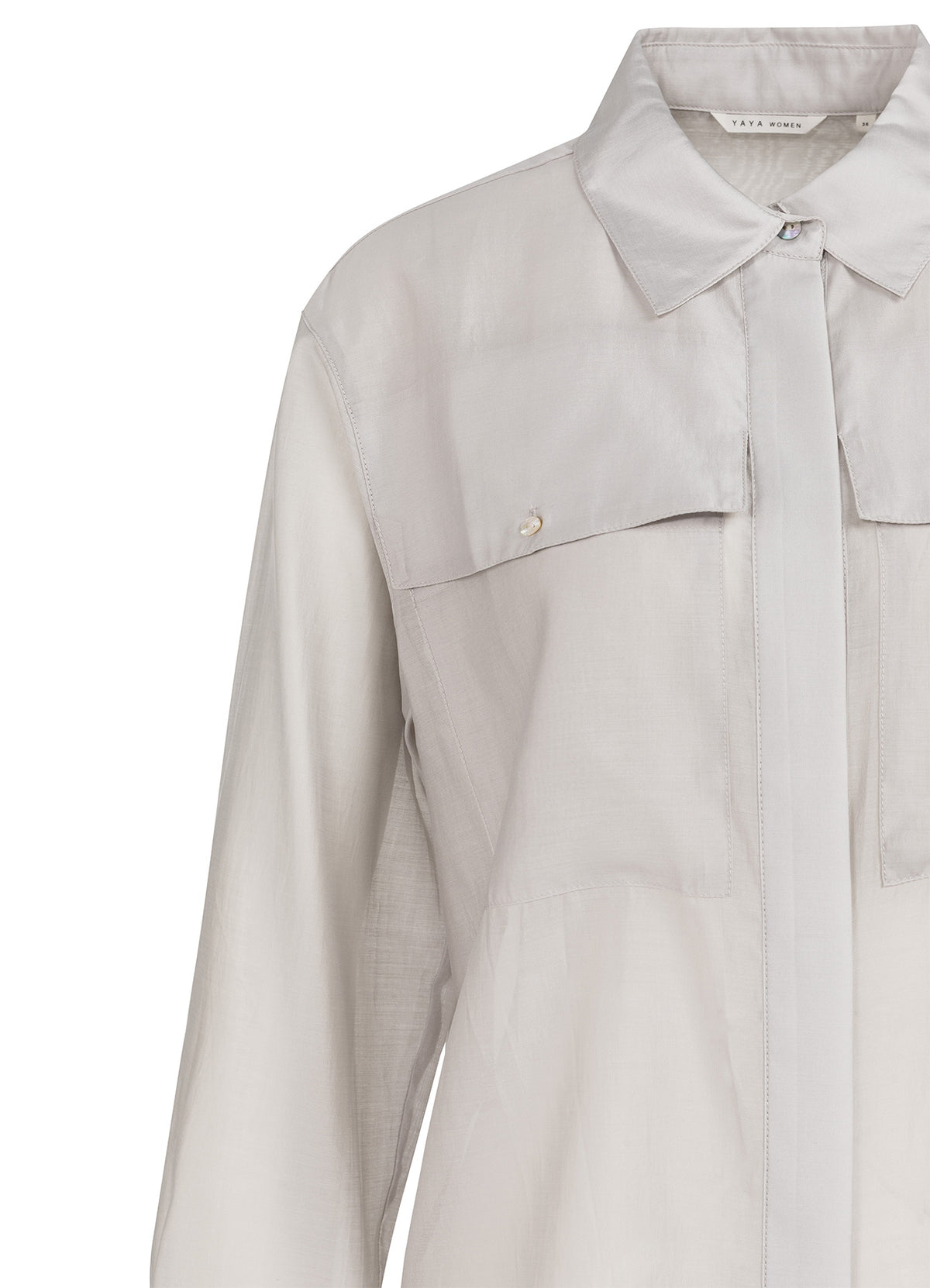 Sheer Blouse With Chest Pocket : Vapor Blue Grey 44203