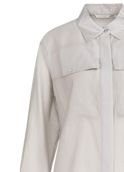 Sheer Blouse With Chest Pocket : Vapor Blue Grey 44203