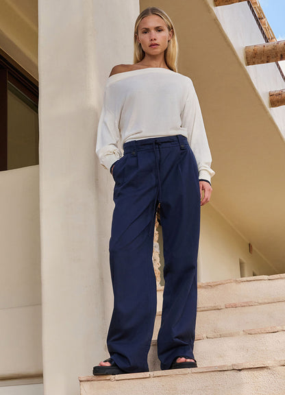 Boatneck Sweater Ls : Ecru Dessin 990531