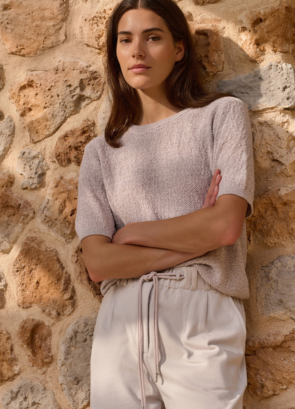Textured Sweater Short Sleeve : Mauve Purple Dessin 990541