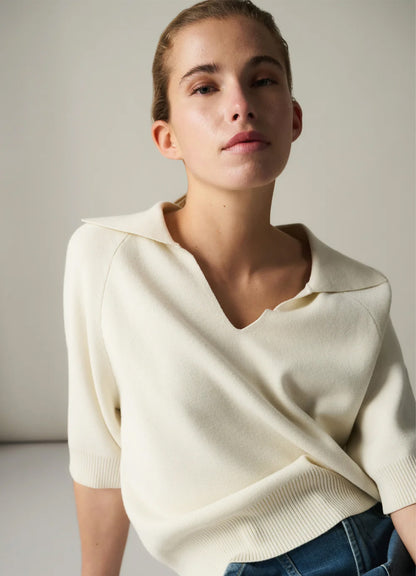 Short Sleeve Sweater With Coll : Ecru 99053