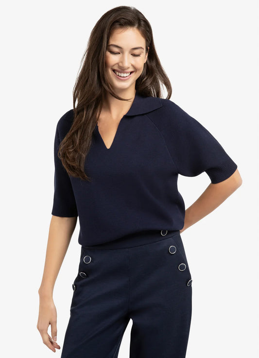 Short Sleeve Sweater With Coll : Navy Blazer Blue 93923
