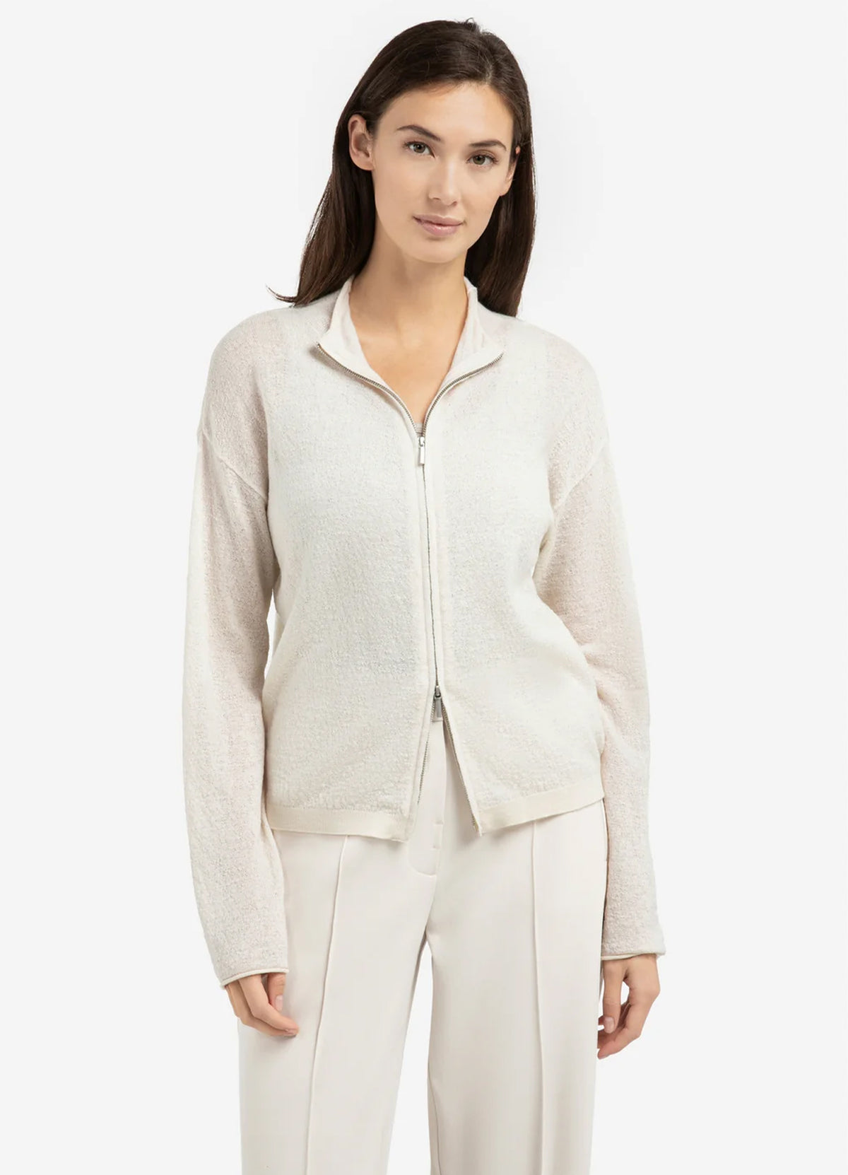 Textured Cardigan High Neck Wi : Kit Beige 99044