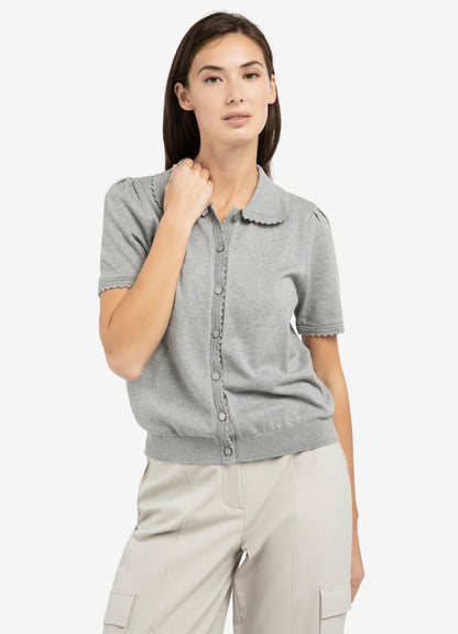 Short Sleeve Cardigan With Tex : Iron Grey Melange 990472