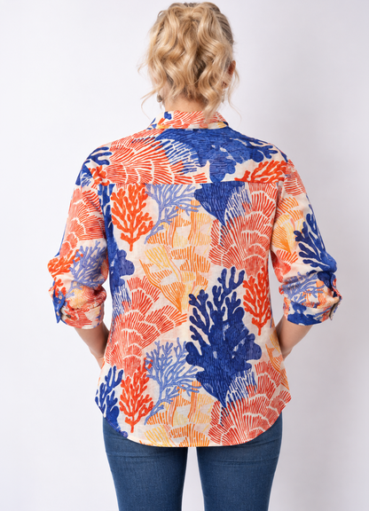 Chemise Coton Imprimee Col Boutonne : 0901 Orange