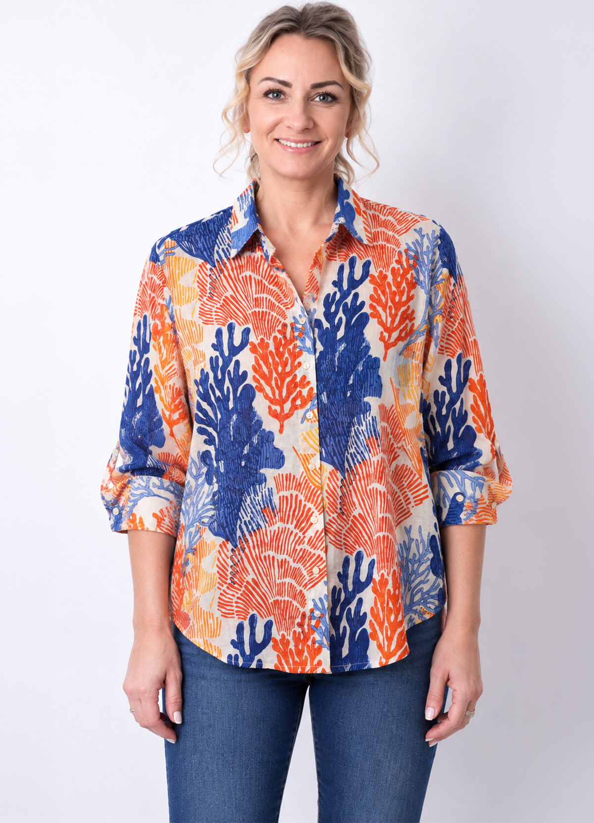 Chemise Coton Imprimee Col Boutonne : 0901 Orange