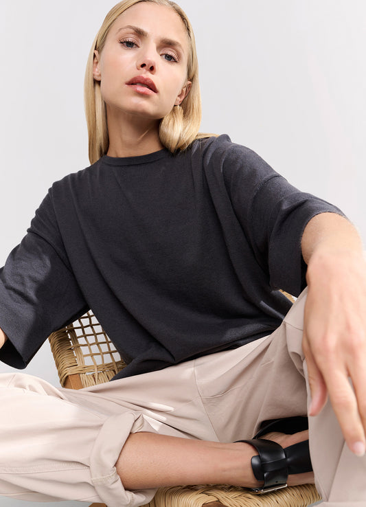 Oversized Fine Knitted T-Shirt Ss : Phantom 94205